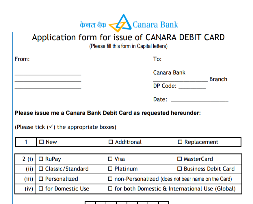 PDF Canara Bank ATM Card Application Form PDF