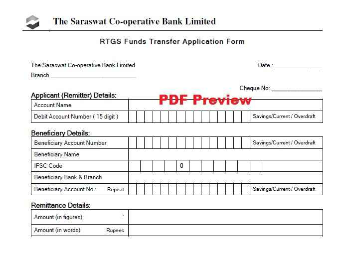 PDF Saraswat Bank RTGS Form PDF Saraswat Bank NEFT Form PDF Form