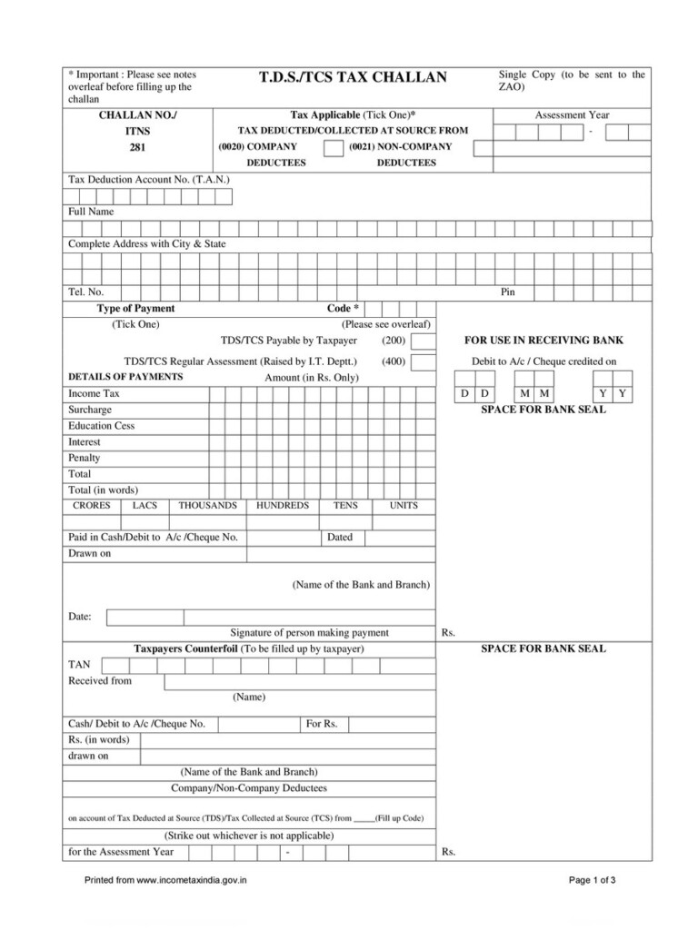  PDF TDS TCS Tax Challan Form 281 PDF Download InstaPDF