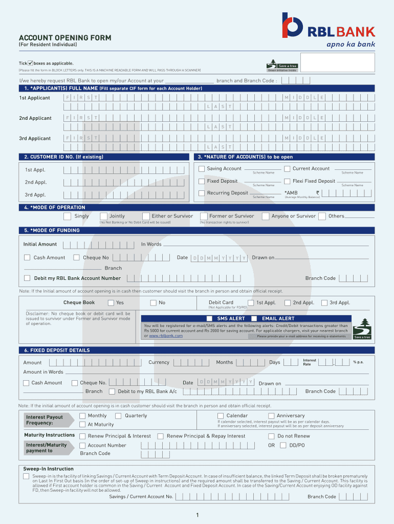 Rbl Bank Account Opening Form Pdf Fill Online Printable Fillable 