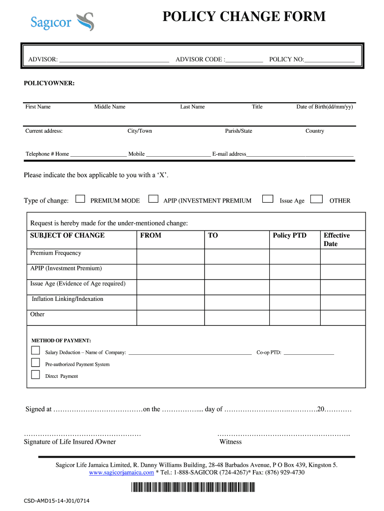 Sagicor Change Form Fill Out Sign Online DocHub