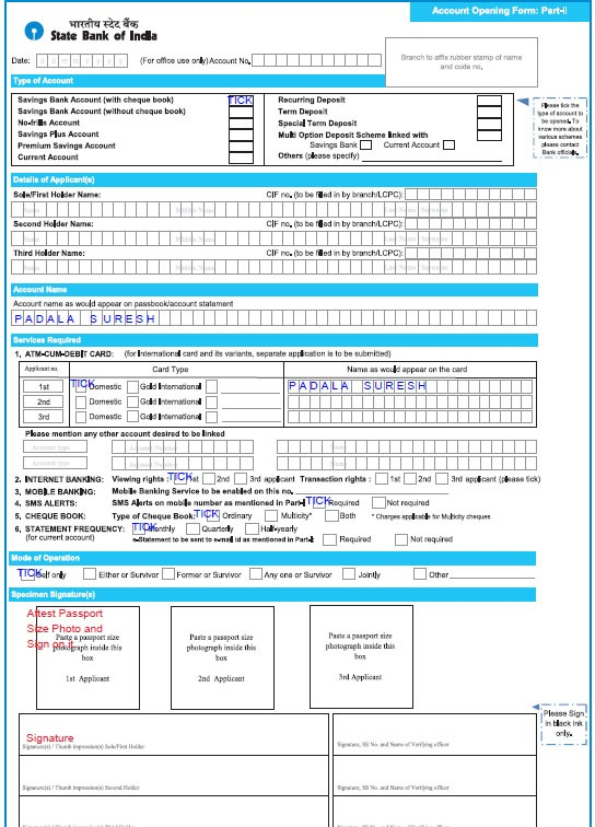 SBI Saving Account Opening Form Filling Sample PDF 2021