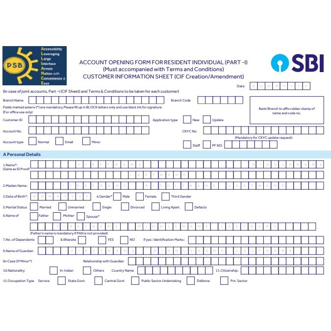 SBI Savings Account Opening Form 2022 PDF Download