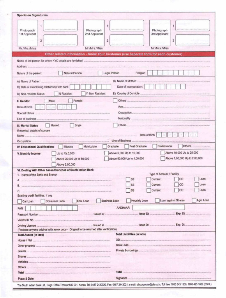 South Indian Bank New Account Form 2020 2021 Student Forum