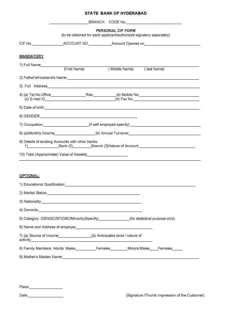 State Bank Of Hyderabad New Account Opening Form 2020 2021 Student Forum