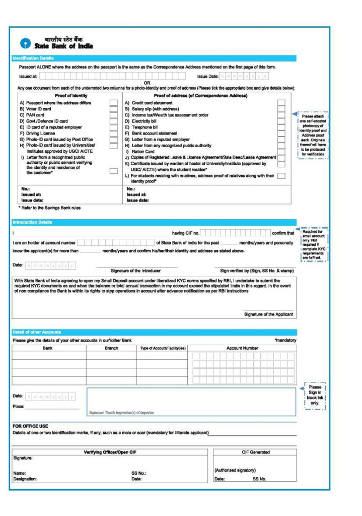 State Bank Of India New Account Opening Form Download 2023 2024 