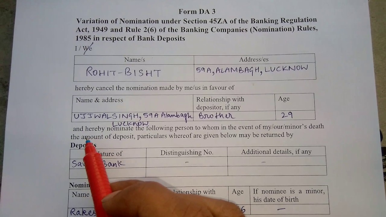 Structure Examples Nomination Form Da1 Central Bank Of India